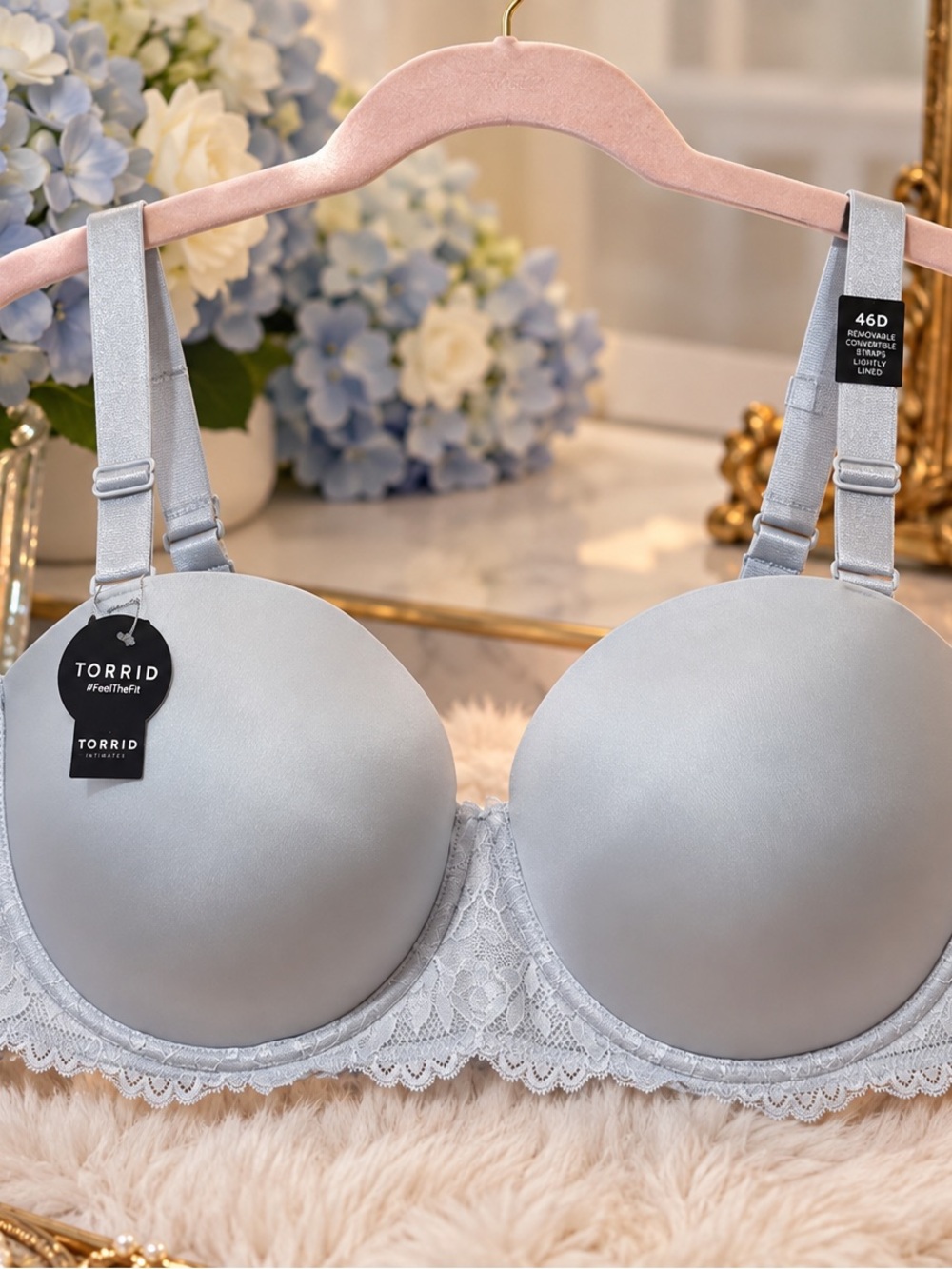 🩵 Torrid Pearl Blue Strapless Convertible Bra 46D NWT BB
